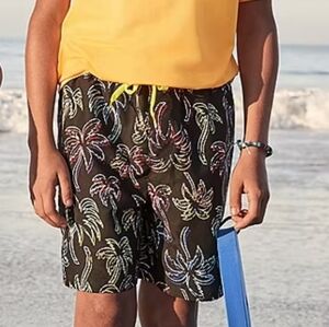 Thereabouts Boy's XL 18/20 Swim Trunks Short Boardshorts Black Palm Trees